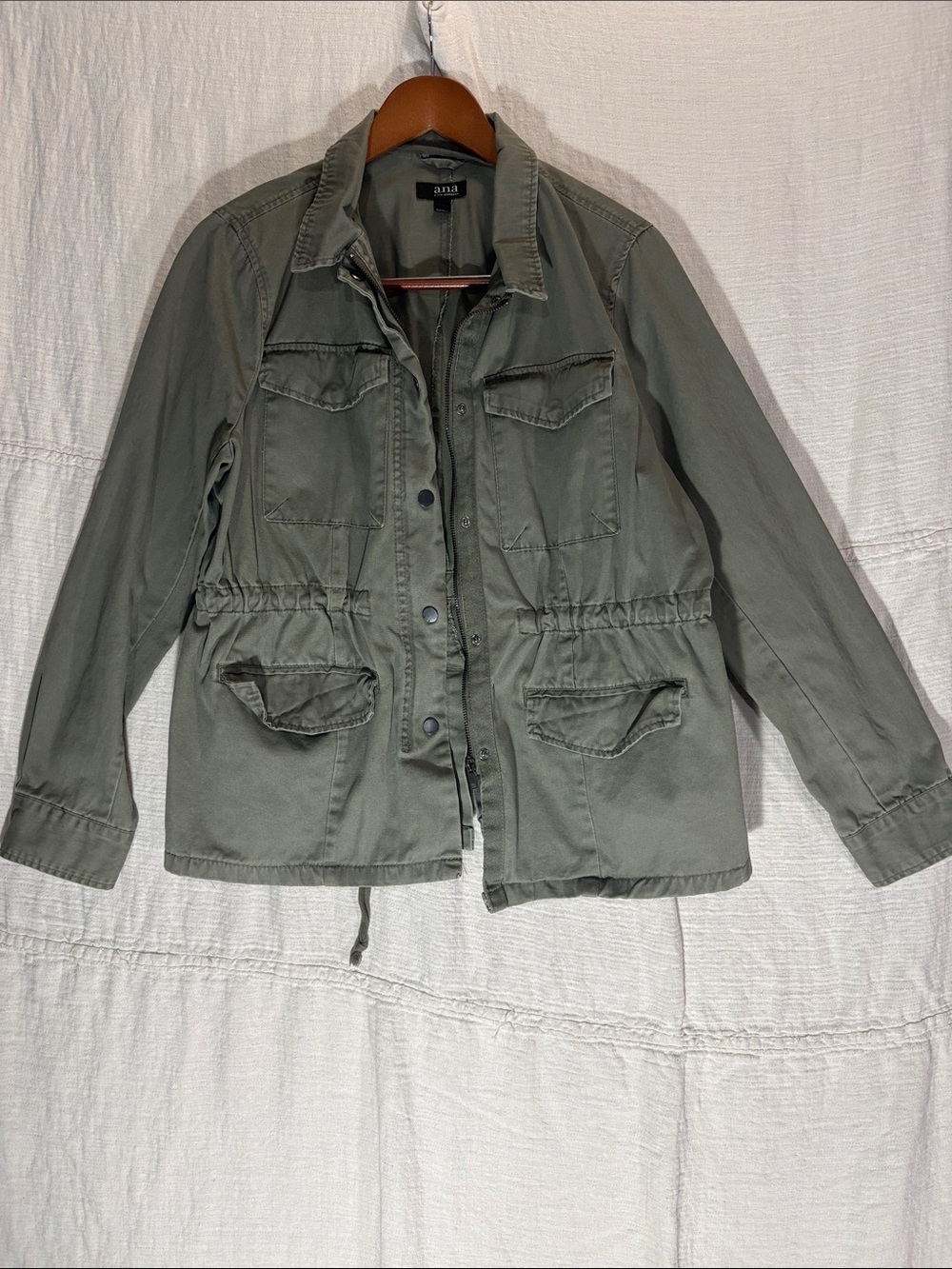 a.n.a Olive Green Lightweight Military-Style Utility Jacket XL EUC 100% Cotton